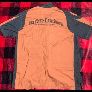 Harley Davidson Embroideres Button Up Shop Shirt